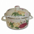 enamel casserole with enamel lid and wooden knob